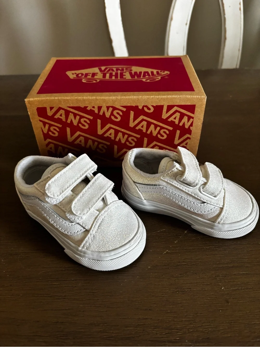 Vans Kids Glitter White Old Skool V Velcro Sneakers